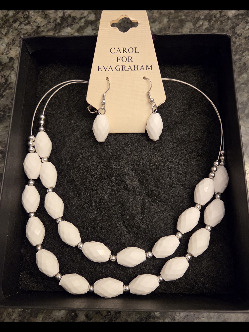 White Faceted Bead Necklace & Earring Set
